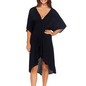 NWT Raisins Juniors' Paradise Hi-Low Dress Beach Cover Up Black Size L $60 8B588